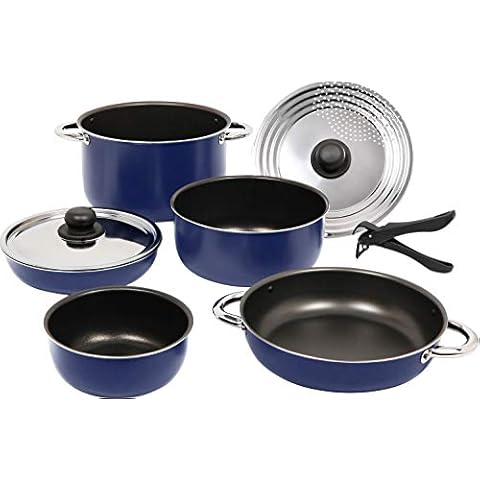 BERGER Topfset Light 9tlg │ Kochtöpfe Pfannen + Deckel Camping Kochgeschirr für Küche Wohnwagen aus Aluminium stapelbar Cover