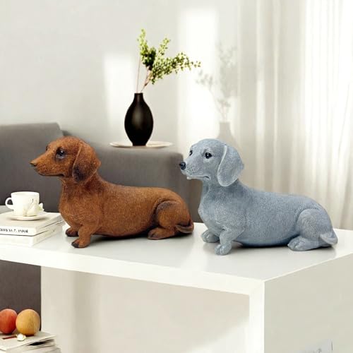 Figura decorativa de resina Dachshund con cabeza inclinada miniatura 2