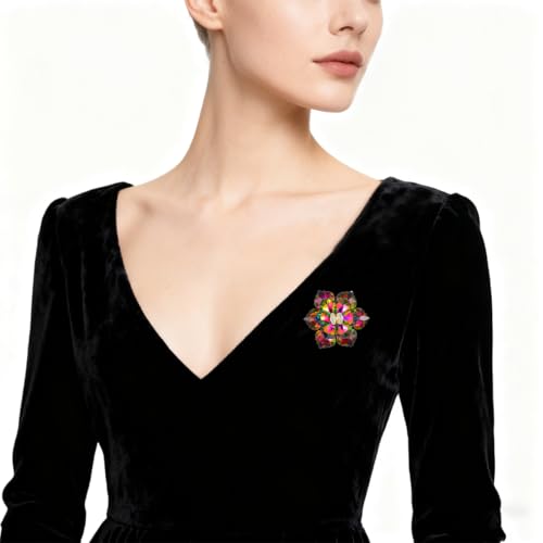 Image of Crystal Flower Brooch Pin for Women Dress Suit Bag Hat Broochs Pins Christmas Brooch Pin Wedding Party Birthday Dance Jewelry Accessories