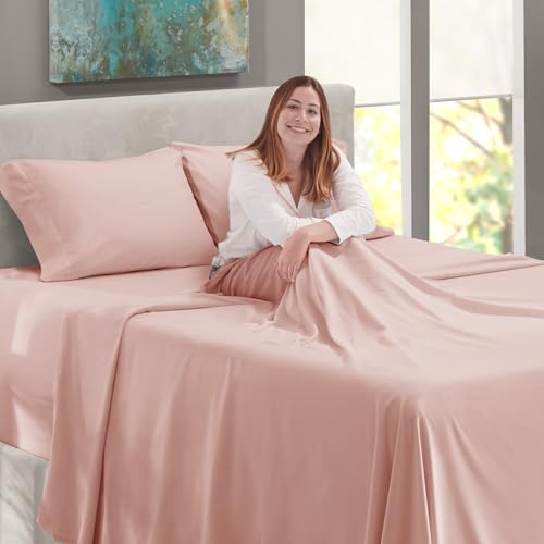 Image of Nestl Twin Size Sheet Set, 4 Piece Extra Deep Pocket (18-24 inches), Microfiber, Hotel Luxury, Soft, Breathable, Wrinkle-Free, Easy to Care, Peach Beige