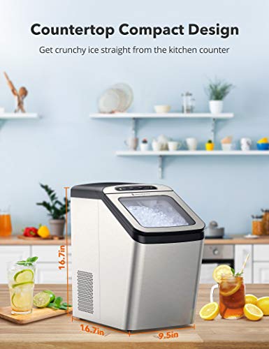 TaoTronics Nugget Ice Maker for Countertop, Sonic Ice Maker Machine, Makes 26lb Nugget Ice per Day, Crunchy Pellet Ice Maker with 3.3lb Ice Bin and Scoop for Home Office, Self-Cleaning