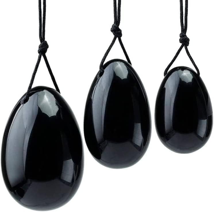 3 in 1 Set Yo-ni Massage Eggs Stone Genuine Natural Jade Massage Ball Stone for Women Body Massage Muscle Training Crystal Massage Stones Relax Exercise (Black (Black Obsidian))