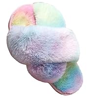 LightFun Girl's Fuzzy Fluffy Furry Slippers Fur Flip Flop Open Toe kids Slippers Cross Band Shoes Slides for Girls House Home Indoor Outdoor (Colorful, 10-11)