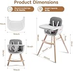 Chaises hautes pour bébés et tout-petits,3 en 1 Chaise haute convertible en bois, Chaise haute bébé avec jambes réglables,5 harnais pointu, repose-pieds, lave-vaisselle et coffre-fort & PU cuir Coussin, Gris