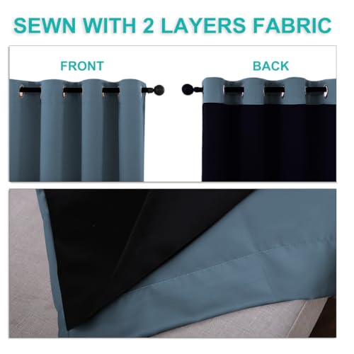 Image of NICETOWN 100% Blackout Curtains for Windows, Pack of 2, Smoky Blue, 52 inch W x 120 inch L, Super Heavy-Duty Black Lined Total Darkness Drapes for Bedroom, Privacy Assured Window Treatment for Patio