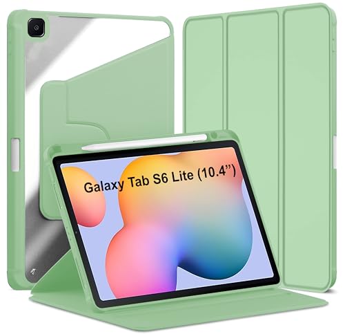 Image of TGK Rotating Case for Samsung Galaxy Tab S6 Lite 10.4 inch SM-P610 P615 P613 P619 with Pencil Holder Trifold Stand Cover Clear Back (Mint Green)