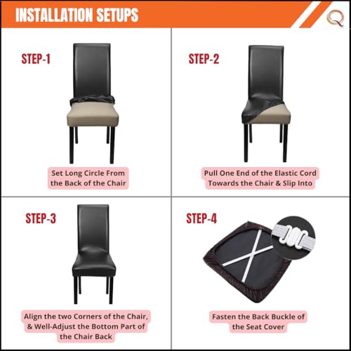 Image of Qlarity Covers PU Leather Dining Chair Covers | Waterproof & Elastic Kitchen Chair Slipcovers for Stain /Scratch Protection | Soft & Well-Fitted Parsons Covers for Dining Room (1)