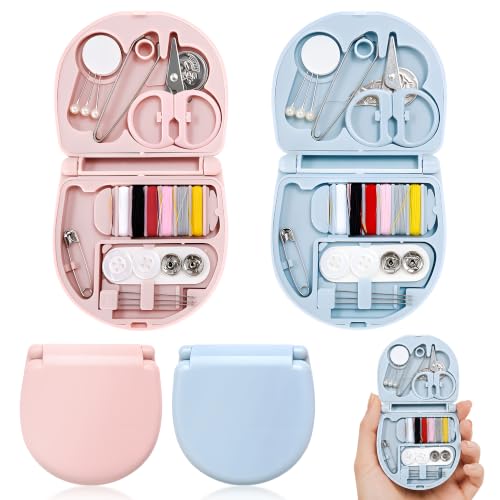 2 Pack Mini Sewing Kit, Portable Travel Sewing Kit with Needles, Threads, Scissors, Buttons & Needle Threader, Small Emergency Sewing Repair Kit for Home, Travel, Office, Dorm & Beginners
