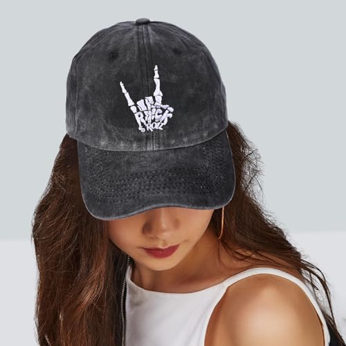 Image of Skeleton Hands Embroidered Baseball Cap for Women Men Skull Finger Funny Vintage Adjustable Washed Distressed Denim Baseball Hat