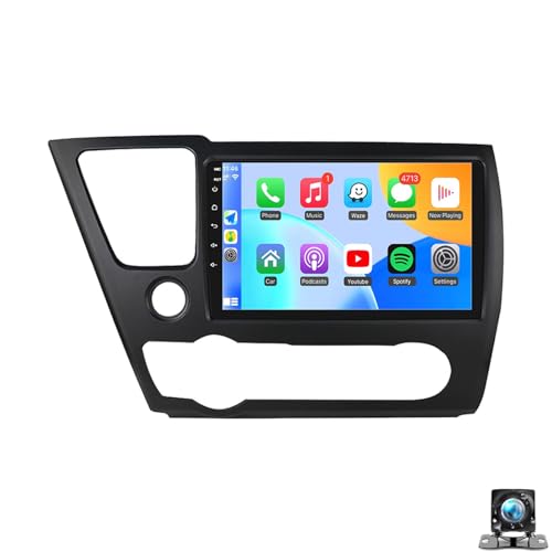 Radio para Hon-da Civic 2013-2016 Estéreo inalámbrico para auto CarPlay Android Auto pantalla táctil IPS de 9″Android 15 navegación GPS WiFi Bluetooth audio DSP cámara de reversa (Color:8 CORE 6+128G)