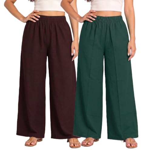 Image of Plaazo Women's Cotton Palazzo | Wide Leg Palazzo for Women | Soft Breathable High Waist Bottom Wear | Comfortable Casual, Office, Travel for Women