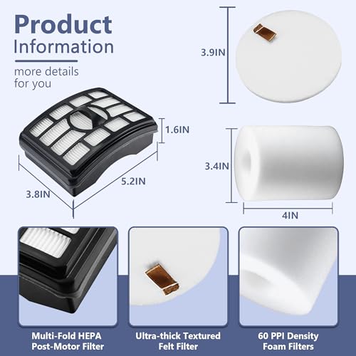 Funmit Vacuum Filter Replacement for Shark Rotator Pro Lift-Away NV500, NV501, NV502, NV503, NV505, NV510, NV520, NV552, UV560, Part # XFF500 & XHF500 (2 Post Filters + 4 Foam & Felt Filters)