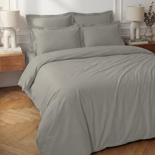 Housse de couette percale 140x200 douceur coton gris perle - 2