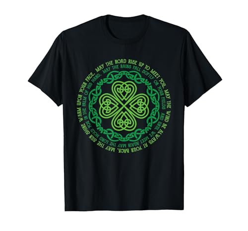 Irish Blessing Celtic Knot & 4-Leaf Clover Luck T-Shirt, Men, Black, Large
