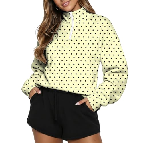 Polka Dot Sweatshirt for Women Mockneck Quarter Zip Sweatshirt No Hood - image 5