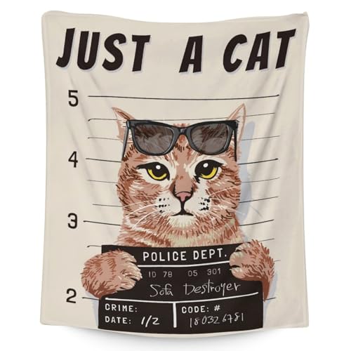 Cat Blanket for Cat Lovers Gift - 50x60 Inches Cute Blankets for Girls & Boys - Soft Fuzzy Throw for Bed, Couch & Travel