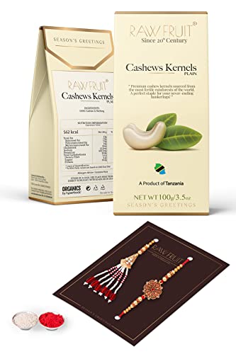 Image of Rakhi for Bhaiya Bhabhi Combo Dry Fruit Gift Pack Premium Imported Cashews Tanzania Cashews 100 Grams Pack Rakhi Gift for Brother Rakhi For Brother Dry Fruit Combo Pack Cashewnut Jumbo Cashews W180