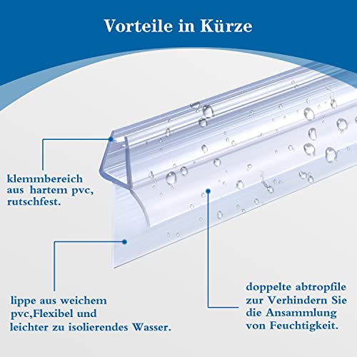 DOPPOSO Shower Door Seal Replacement Seal 2 x 90 cm for 4 mm/5 mm/6 mm Glass Thickness Seal for Shower Doors Shower Cubicles Bath with Water-Repellent Shower Seal Splash Guard Transparent Seal - Image 3
