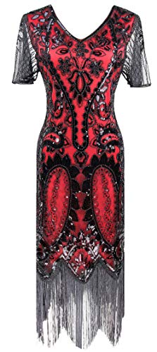 Image of Women 1920s Gatsby Vintage Sequin Flapper Fringe Party Plus Dress with 20s Accessories Set