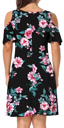 Image of Short /Long Sleeve Women's Cold Shoulder Dress with Pockets Casual Swing T-Shirt Dresses
