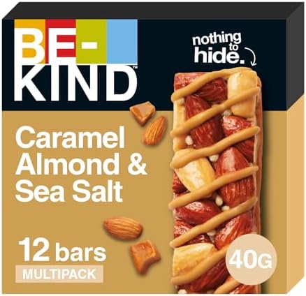 BE-KIND Caramel Almond Nut & Sea Salt Pack of 12x40g Snack Bar, Gluten Free Snacks, High Fibre, Source of Protein, No Artificial Preservatives, No Artificial Colors, No Artificial Flavours