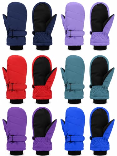 Image of Newcotte 6 Pairs Winter Ski Mittens Kids Waterproof Warm Snow Gloves for Boys Girls Cold Weather Outdoor Activities