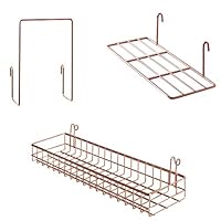 FRIADE Rose Gold Grid Basket with Hooks,Bookshelf,Display Shelf for Wall Grid Panel,Wall Mount Organizer and Storage Shelf Rack for Home Supplies,1 Set of 3 (Rose Gold)
