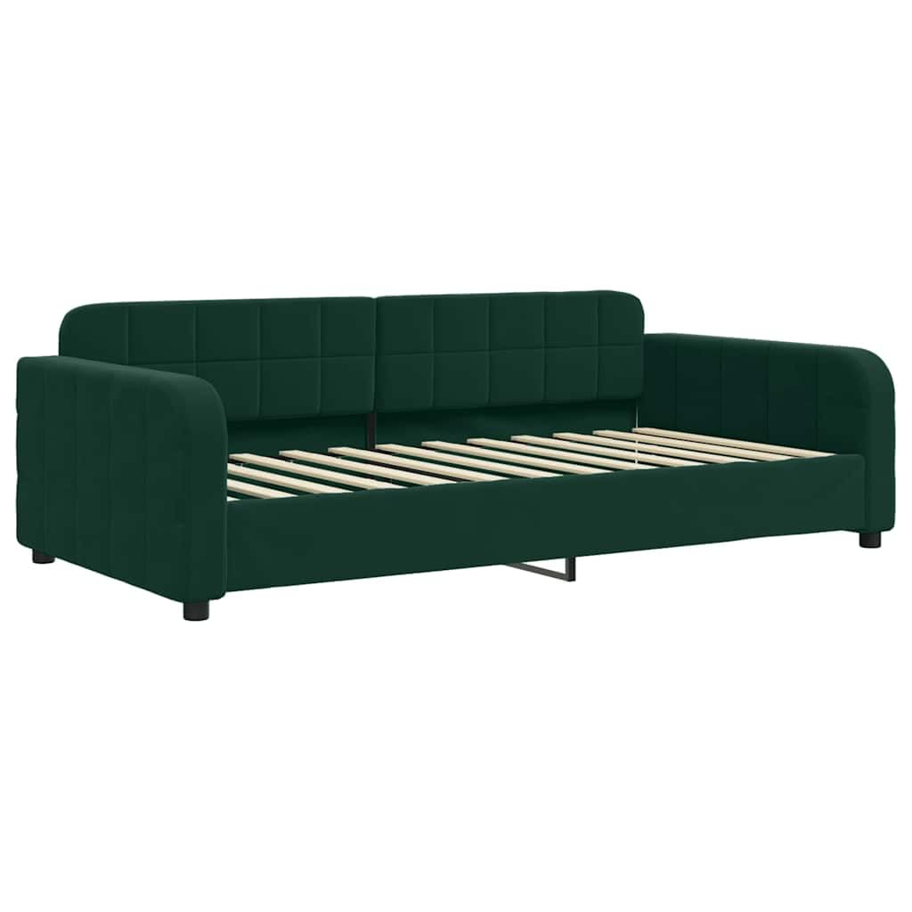 Cama de día con cama de día sin colchón verde oscuro 90 x 200 cm | Sofá 2 en 1, terciopelo suave, estructura de madera y metal, salón o dormitorio