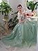 A Line Long Tulle Corset Prom Dress for Women with Slit, Off Shoulder Lace Appliques Formal Evening Ball Gown Mint Green