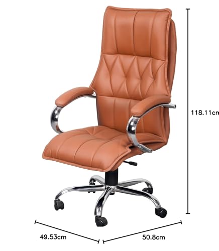 Image of High Back PU Leatherette Director Chair | Executive & Manager Chair | Chrome Base Revolving Chair | Adjustable Height & Arm Rest | Ergonomic & Comfortable | Brown
