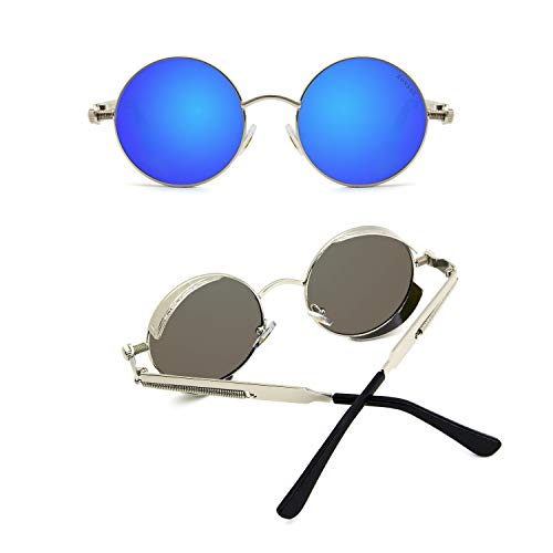 Image of RONSOU Steampunk Style Round Vintage Polarized Sunglasses Retro Eyewear UV400 Protection Matel Frame
