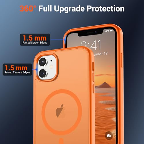 Image of SUPFINE Magnetic for iPhone 11 Phone Case with Screen Protector (Compatible with MagSafe) (Military Grade Drop Protection) Translucent Matte Shockproof Phone Cover,Starry Orange
