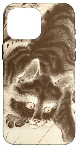 おもしろ猫 ミーム かわいい アジアン ヴィンテージ 日本の浮世絵 木版画 スマホケース iPhone 16 Pro Max 用