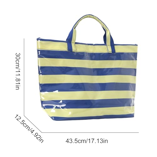 Image of Striped PVC Tote Bag for Women, Waterproof Plastic Hobo Handbag Summer Tote for Beach, Pool & Ideal Gift