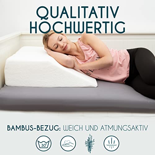 Dreamzie Venenkissen - Orthopädischer Venenkeil für Beinhochlagerung Memory-Schaum - Rücken- & Beinschmerzen, postop, Schweregefühl Beine, Durchblutungsstörungen - Atmungsaktiv Waschbar Hypoallergen - Image 8
