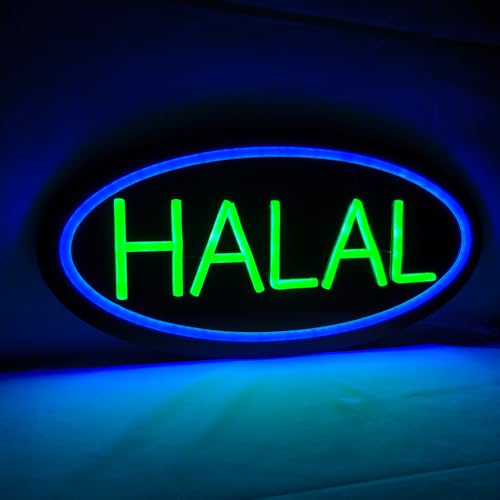 LED Halal Neon Sign, 16"x8", Business Signboards for Butcher Kebab