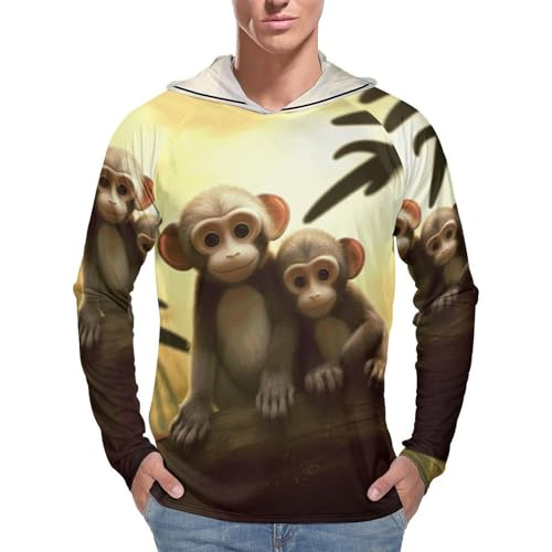 Men's Sun Shirts UPF 50+ Rash Guard Long Sleeve Sun Protection Hoodie Cute Couple Monkey Lightweight Shirt XL White