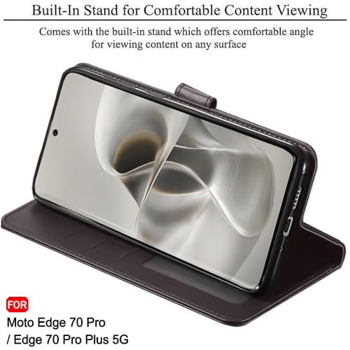 Image of TheGiftKart Flip Back Cover Case for Motorola Moto Edge 70 Pro /Edge 70 Pro Plus 5G | Dual-Color Leather Finish | Inbuilt Stand & Pockets | Wallet Style Flip Cover Case (Faux Leather, Coffee & Brown)