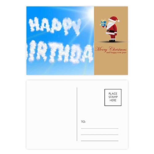 Carte postale Happy Birthday avec Père Noël dans les nuages pour un hiver magique