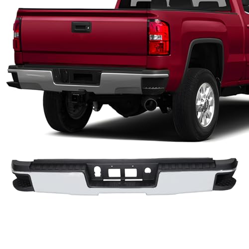 Kangyang Rear Step Bumper Compatible with 2015-2019 Chevy Silverado GMC Sierra 2500HD 3500HD Rear Bumper for Single Rear Wheel GM1103182 Without Parking Sensor Holes and Hitch Bar (Chrome)