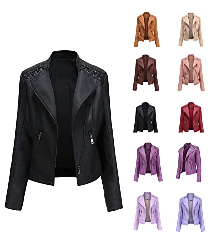 Easyoyo Jaquetas de Couro Feminino, Casaco Slim Moto Motociclista Casaco Curto de Couro