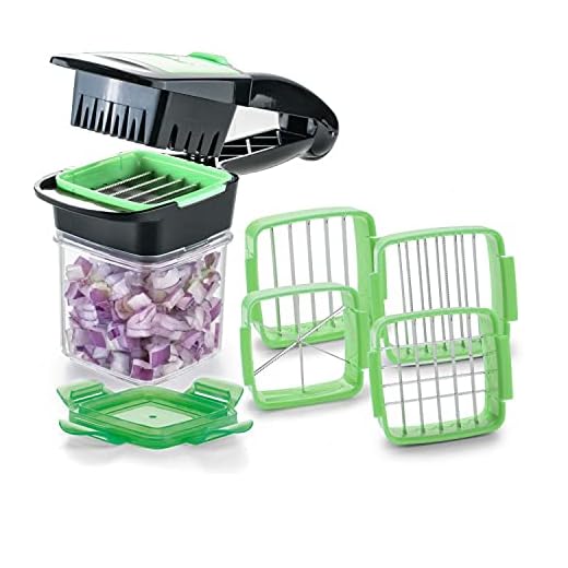 Genius Nicer Dicer Quick 5-in-1 Skärmaskin för Frukt och Grönsaker, Rostfritt Stål, 8 x 12 x 21 cm, Grön