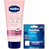 Vaseline Lotion & Lip Therapy Bundle – Healthy Hands Stronger Nails with Keratin Intensive Care Hand Lotion + Original Lip Balm Tube