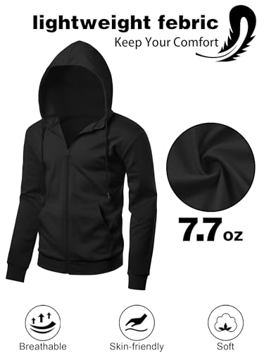 Men's Lightweight Zip Up Hoodie Long Sleeve Sweatshirt Athletic Slim Fit Basic Jacket with Pockets(Regular & Tall)2