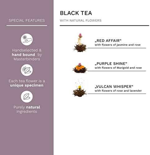 Creano 6 Tea Flowers Blooming Tea in a Noble Gift Box for Tasting - Black Tea (3 Different Kinds of Tea Roses)