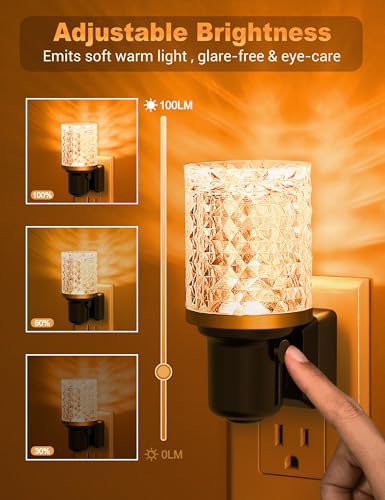 Image of JandCase LED Night Light Amber, Dimmable Night Lights Plug into Wall, Modern Nightlight with Auto On Off Light Sensor, Amber Night Light 0-100LM Brightness for Bathroom Hallway Bedroom Decor