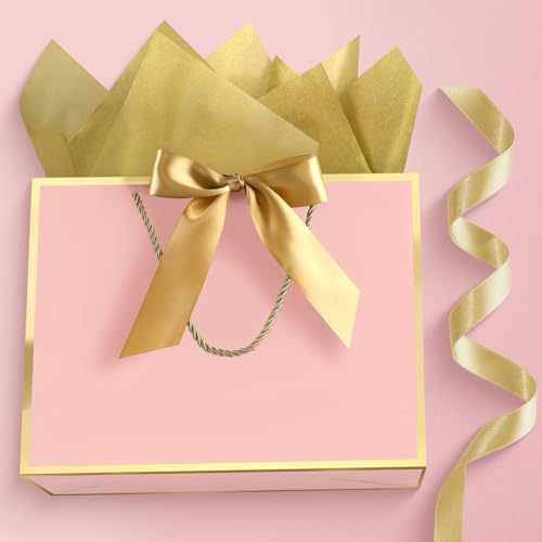 Image of JMANNI Gift Bags with Handles, 13 inch Medium Gift Bags with Tissue Paper | 2 Pcs Pink Bags, 4 Tissue Paper and 2 Cards, for Baby Shower, Wedding Bridal Shower, Birthday Party