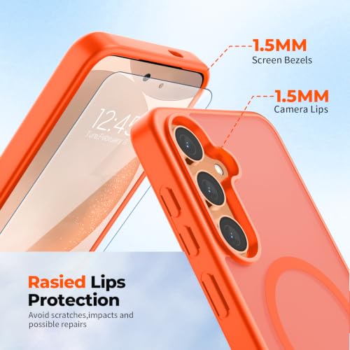 Image of SUPFINE Magnetic for Samsung Galaxy S24 Case / S25 Case with Screen Protector, (Built-in Magnets) (Military Grade Drop Protection) Slim Translucent Shockproof Phone Case,Orange