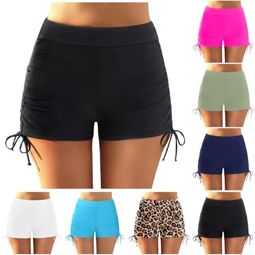 Short de Bain Femme Bas de Maillot de Bain Shorty Taille Haute Culotte Boxer à Cordon pour Plage Piscine Natation Sport
