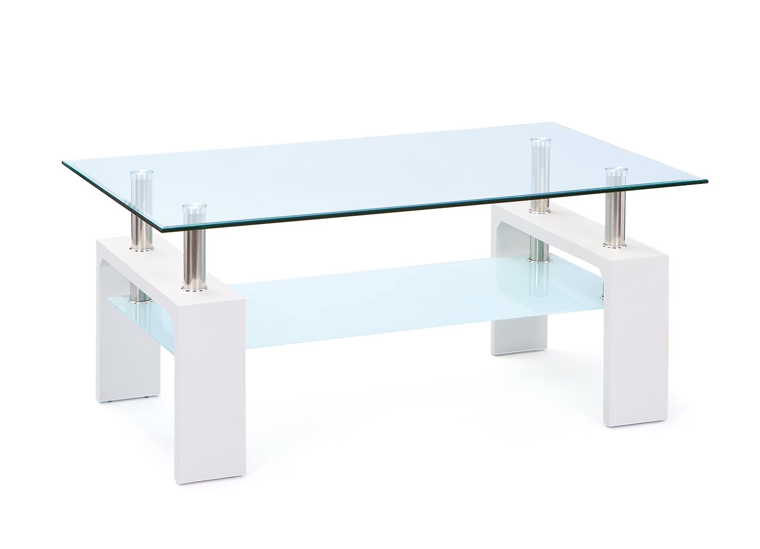 Table Basse Verre Et Métal - Design Moderne Avec Plateau Verre Trempé Et Pieds Chêne - 100x60x45 Cm